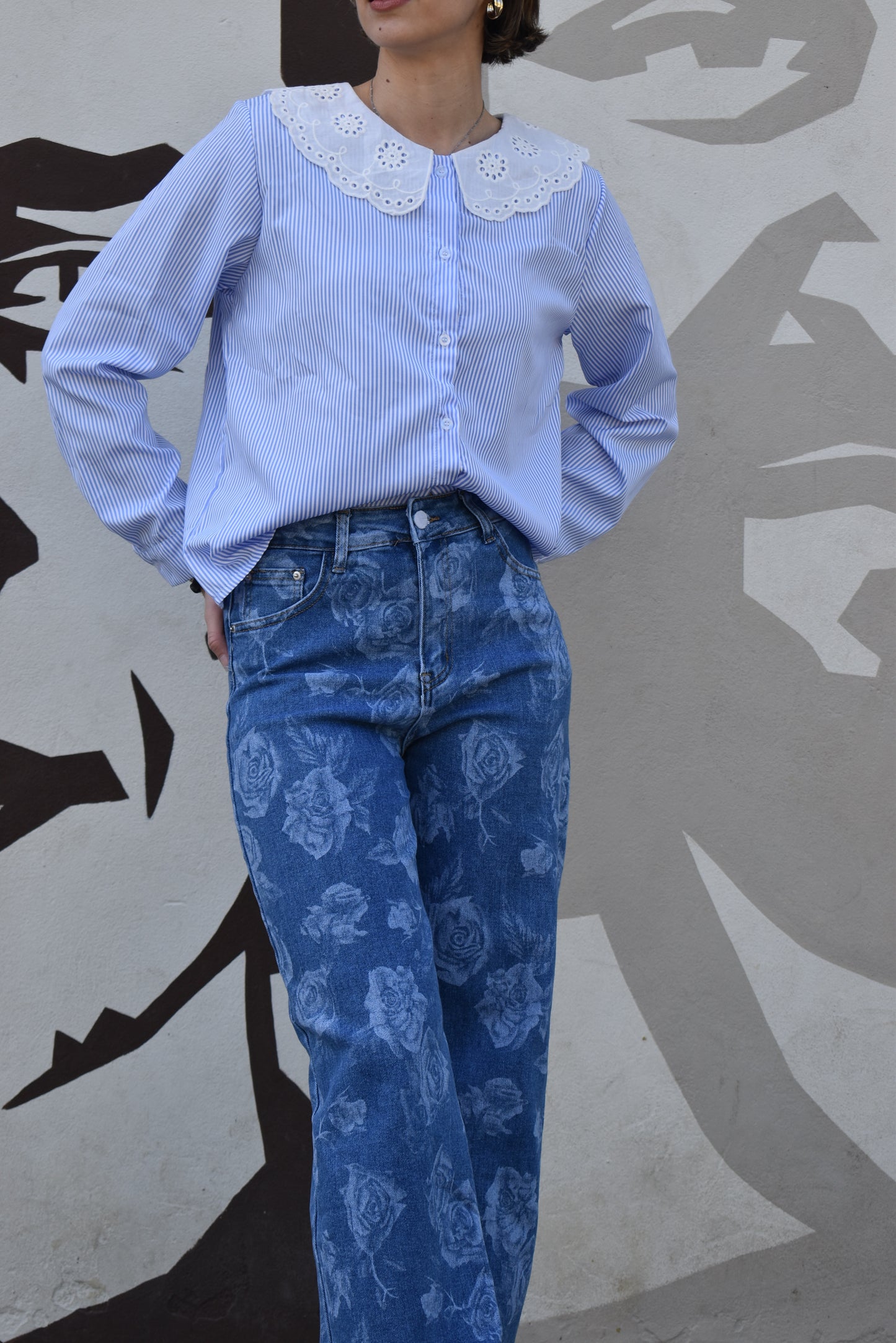 Jeans Floreali Denim Blu