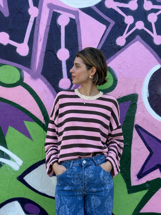 Maglia Rosa a Righe Oversize