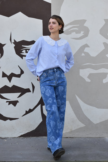 Jeans Floreali Denim Blu