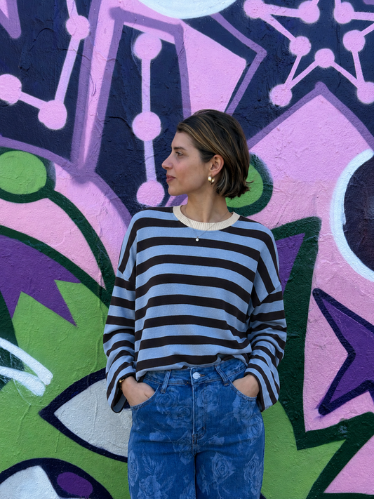 Maglia azzurra a Righe Oversize
